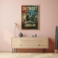 Spirit Detroit Cityscape Vintage Travel Poster