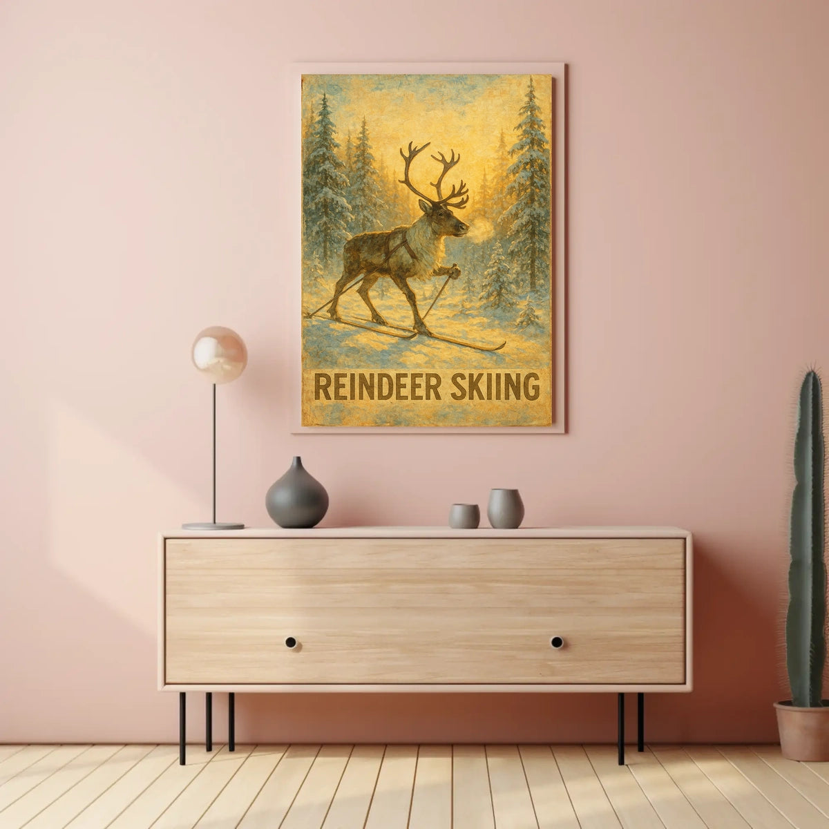 Reindeer Skiing Adventure Poster
