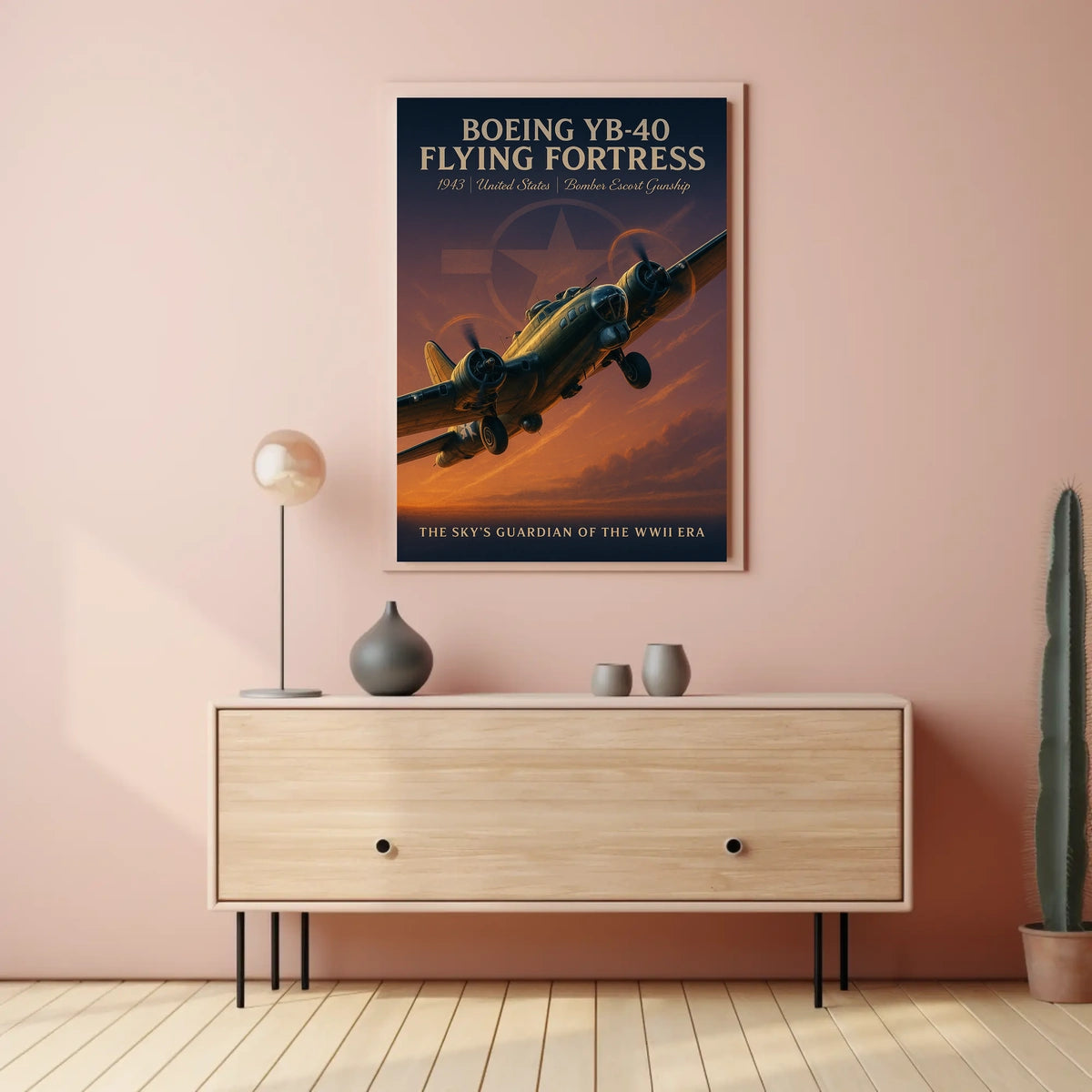 Boeing YB-40 WWII Bomber Vintage Art Poster