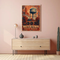 Watertown South Dakota Vintage Water Tower Retro Poster