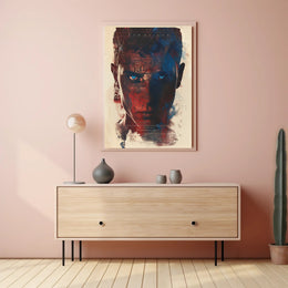 Menacing Creature in Fiery Dystopian Landscape Poster PosterGoat