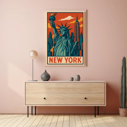 New York Skyline And Statue Of Liberty Poster
