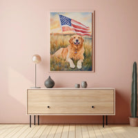 Golden Retriever Lying In Sunset Field Portrait Poster