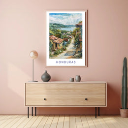 Scenic Honduran Village Watercolor Poster - Travel Poster PosterGoat