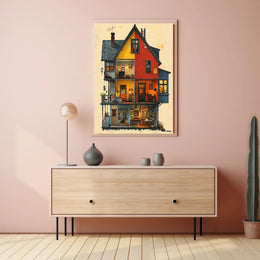 Whimsical Vintage House Cross-Section Art Poster PosterGoat