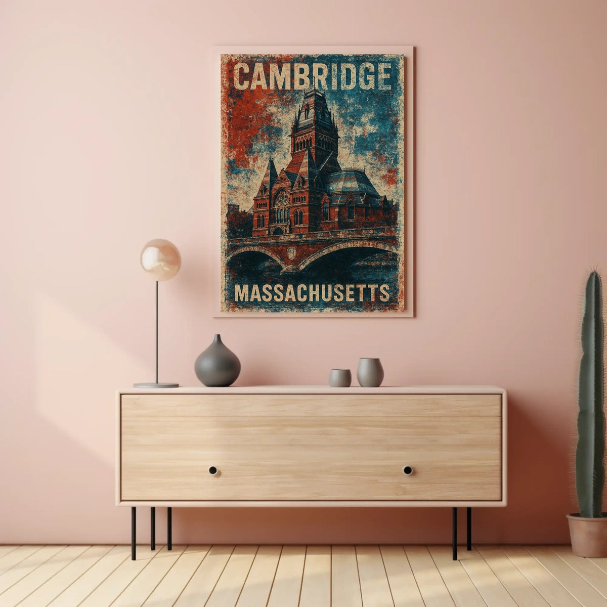 Cambridge Massachusetts Vintage Travel Decor Poster