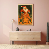 Whimsical Vintage Christmas Poster with Santa and Elves