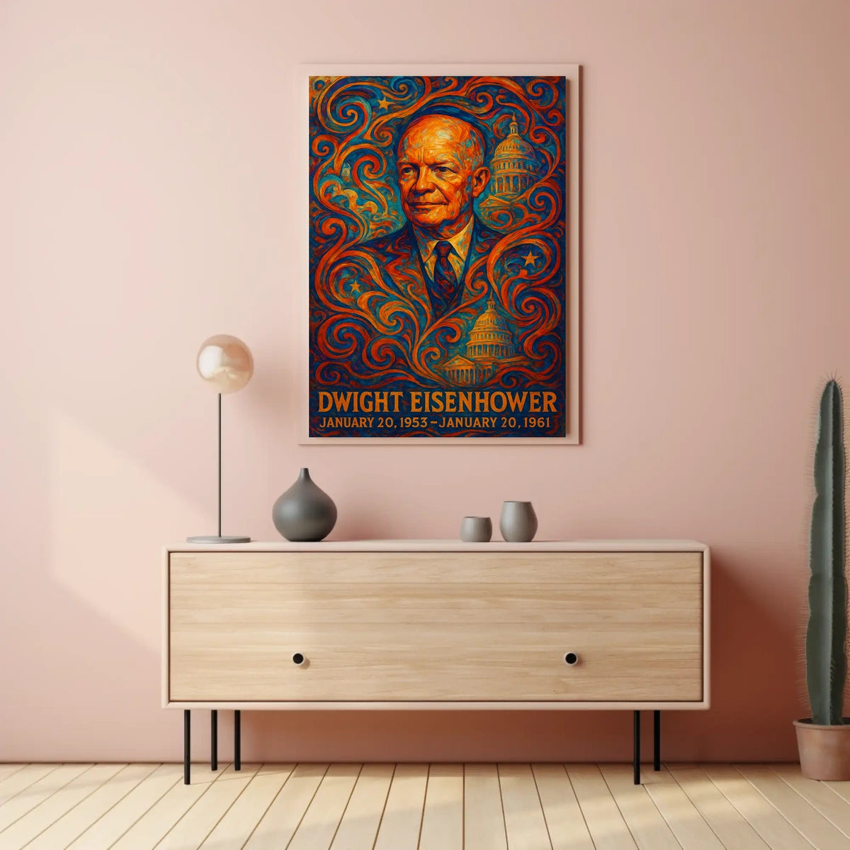 Dwight Eisenhower WWII Era Art Deco Patriotic Poster