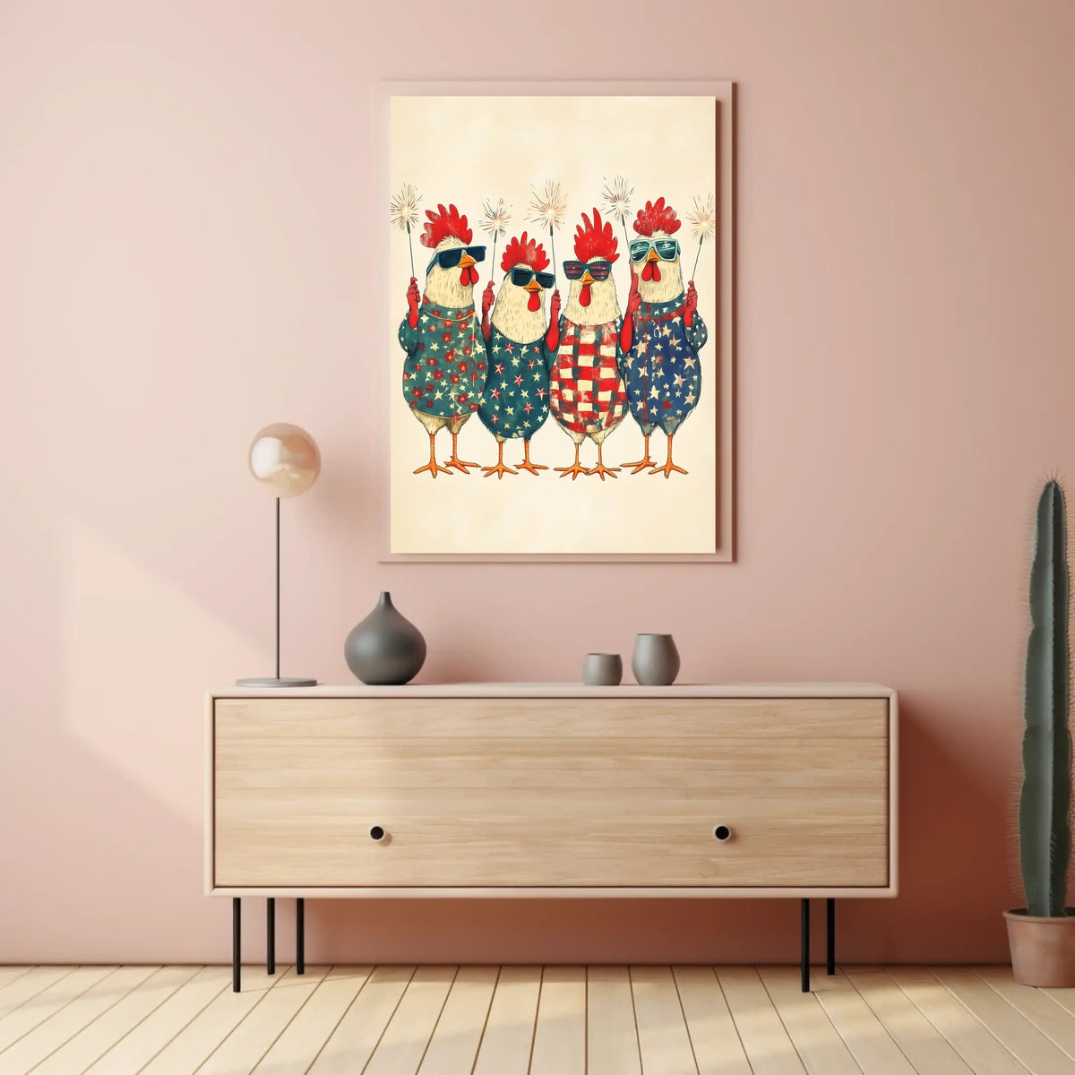 patriotic chickens standing side by side Poster