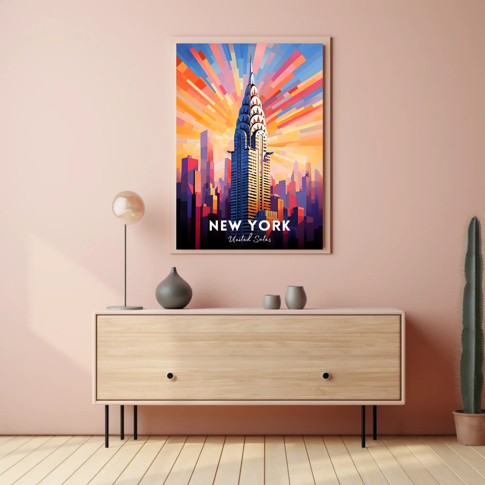 Vibrant Skyscraper Art: New York City Urban Poster