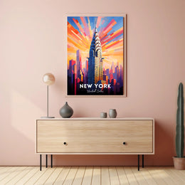 New York City Poster Modern Skyscraper Kaleidoscopic Wall Art