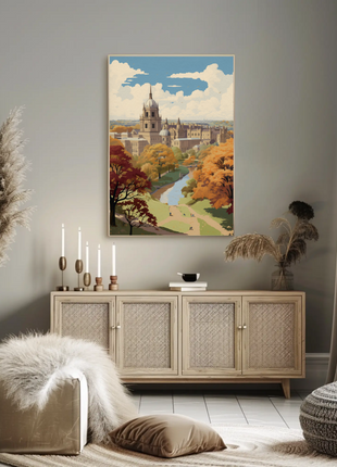 Oxford England Autumn River Campus Travel Poster