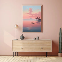Tranquil Rowboat Scene: Minimalist Nature Inspired Artistic Poster
