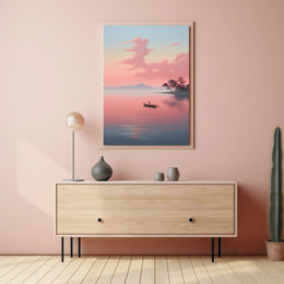 Tranquil Rowboat Scene: Minimalist Nature Inspired Artistic Poster