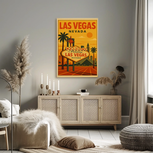 Sunset Las Vegas Nevada Welcome Sign Retro Poster