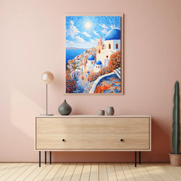Santorini Coastal Art Print with Mediterranean Flair - Travel Poster