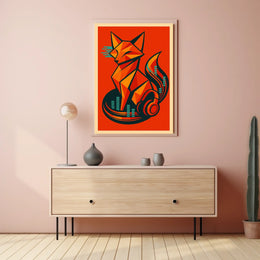 Geometric Fox With Headphones Poster