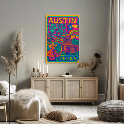 Psychedelic Sounds of Austin, Texas Travel Poster