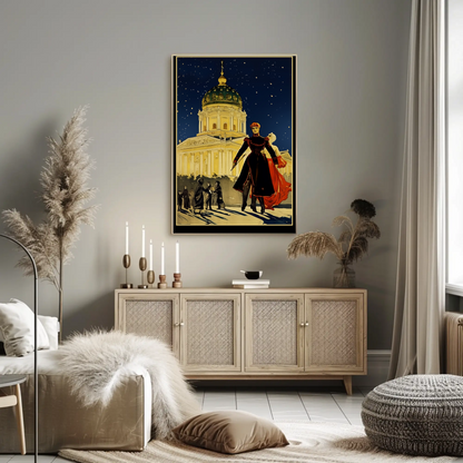 Cathedral Square Berlin Winter Night Scene Travel Poster