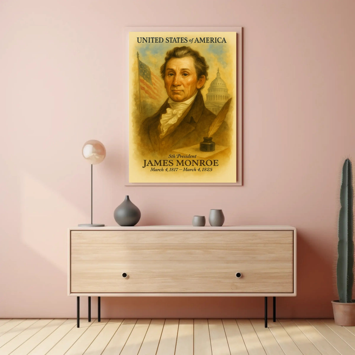James Monroe 5th President of the United States Vintage Watercolor Poster