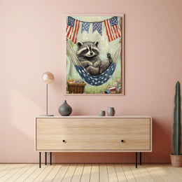 raccoon lounging in a hammock Poster
