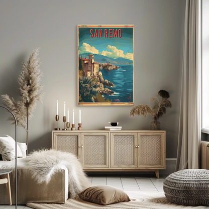 San Remo Italian Riviera Coastline Travel Poster