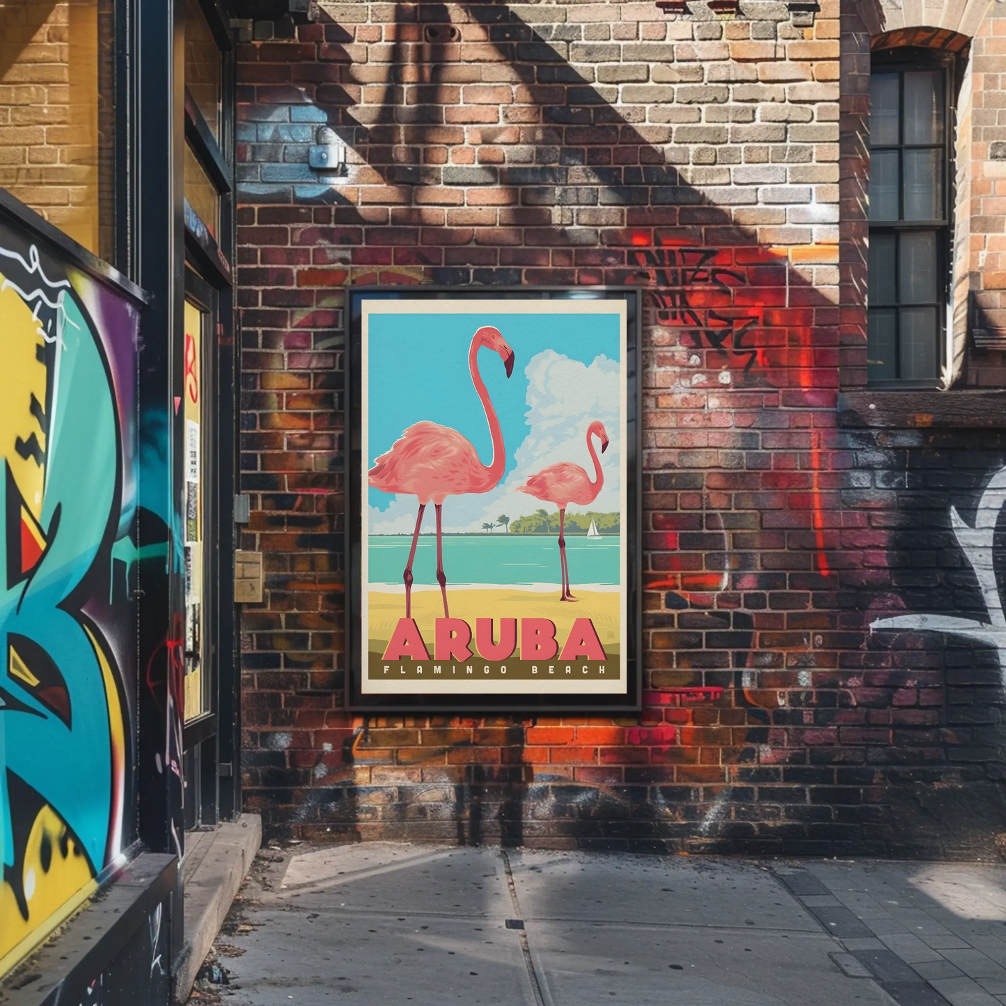 Vintage Poster Aruba Flamingo Beach