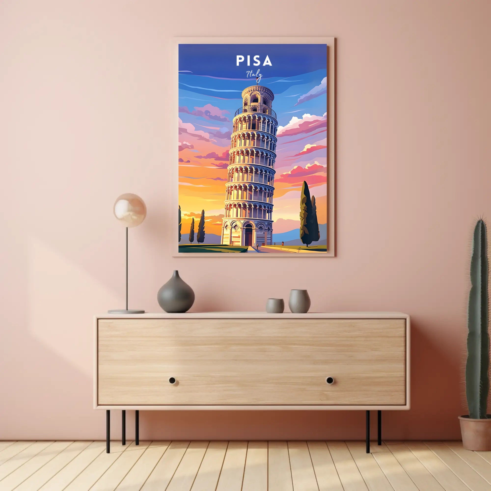 Leaning Tower of Pisa Scenic Art Travel Poster