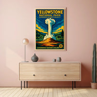 Yellowstone National Park Vintage Illustration Geyser Poster