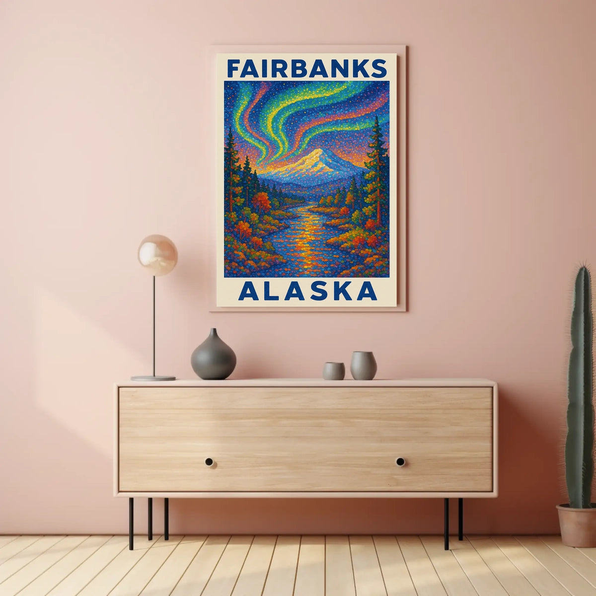Aurora Borealis Vintage Fairbanks Alaska Starry Poster