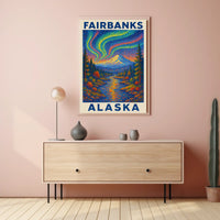 Aurora Borealis Vintage Fairbanks Alaska Starry Poster