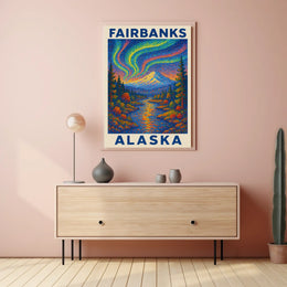 Aurora Borealis Vintage Fairbanks Alaska Starry Poster