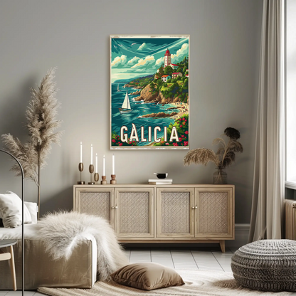 Galicia Sailing Lighthouse Coast Travel Poster