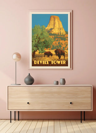 Devils Tower Wyoming Vintage Travel National Park Poster