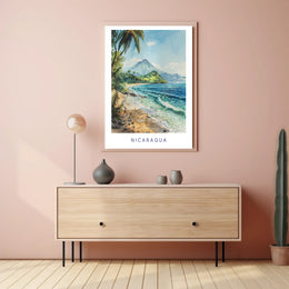 Nicaragua Coastal Paradise: Tropical Watercolor Travel Poster PosterGoat