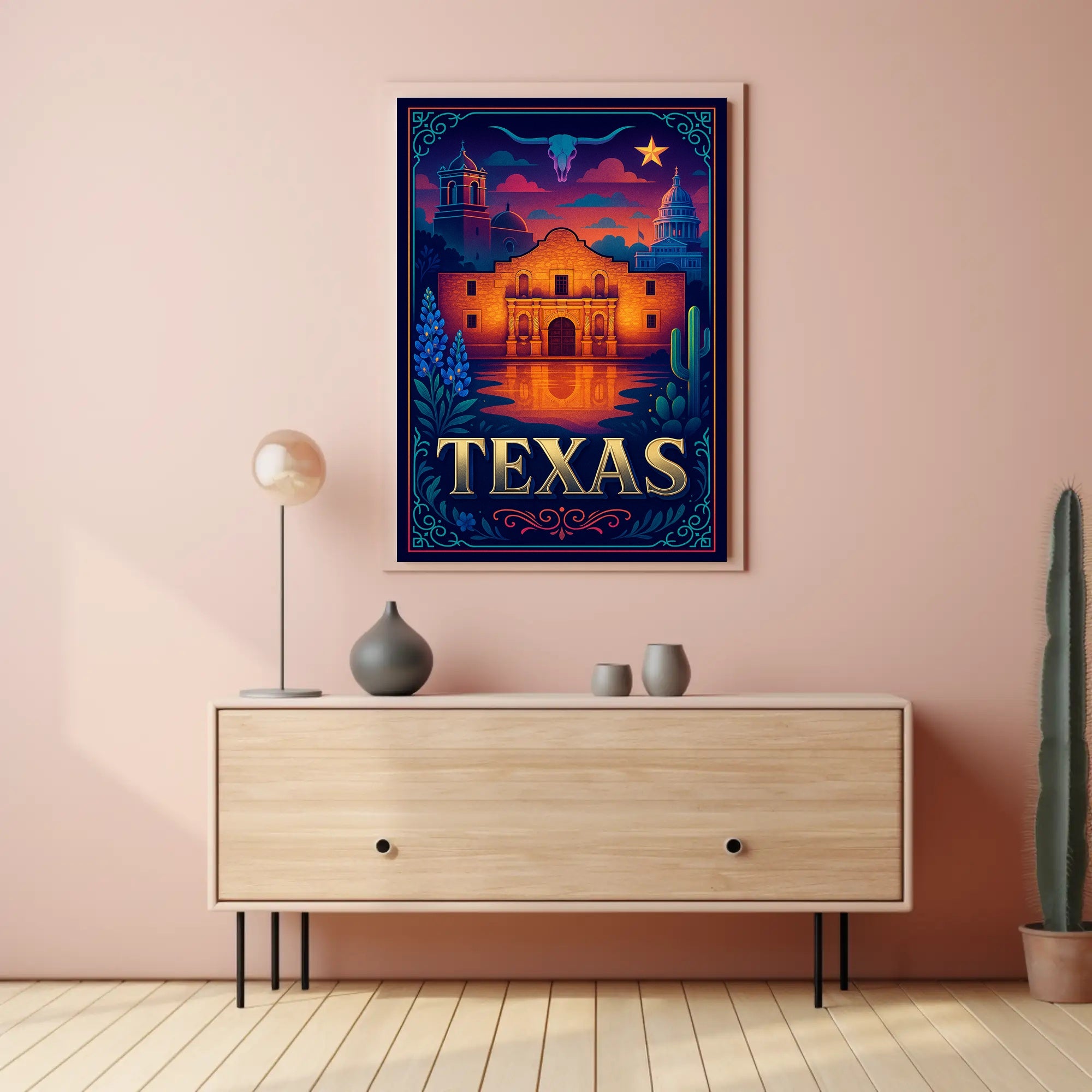 Texas Heritage Poster Vintage Travel Wall Art