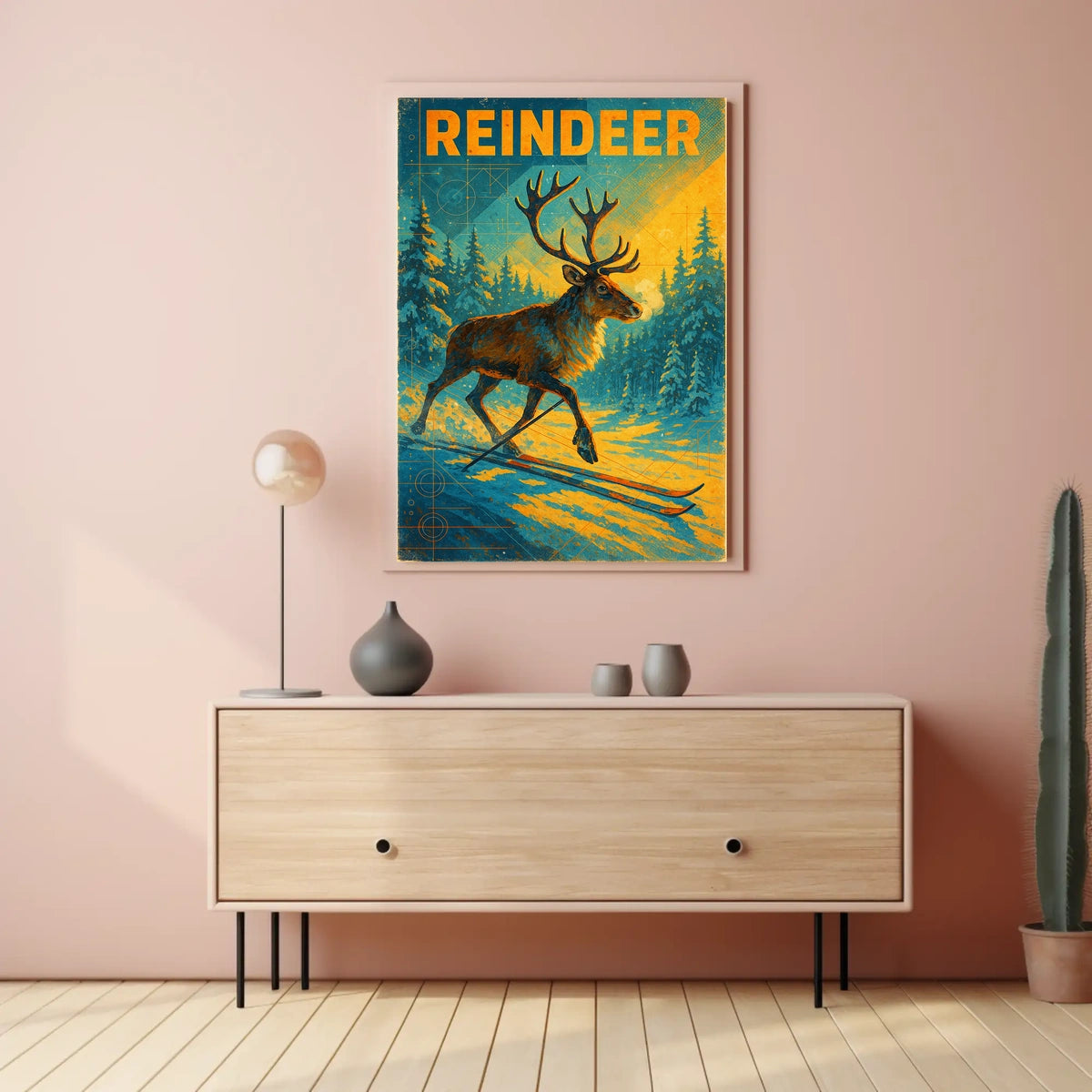 Reindeer On Skis Poster