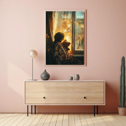Little Girl Watching Fireworks With Teddy Bear Poster
