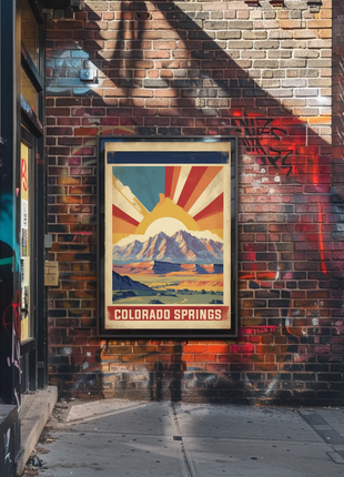 Colorado Springs Colorado Sunrise Mountains Plains Vintage Travel Poster
