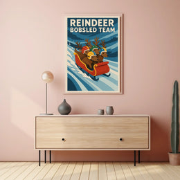 Reindeer Bobsled Team Poster