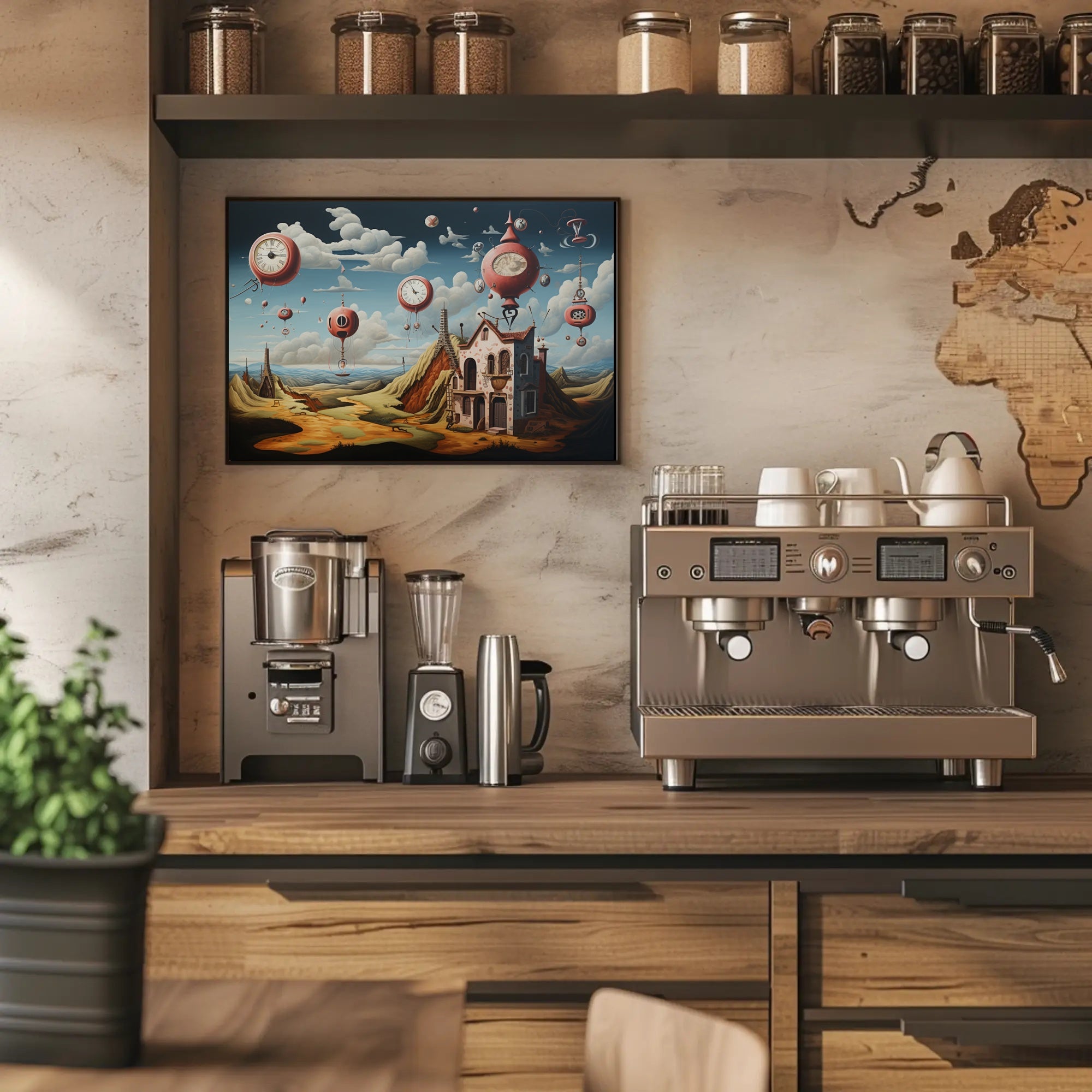 Surreal Dreamscape with Floating Clocks Fantasy Poster