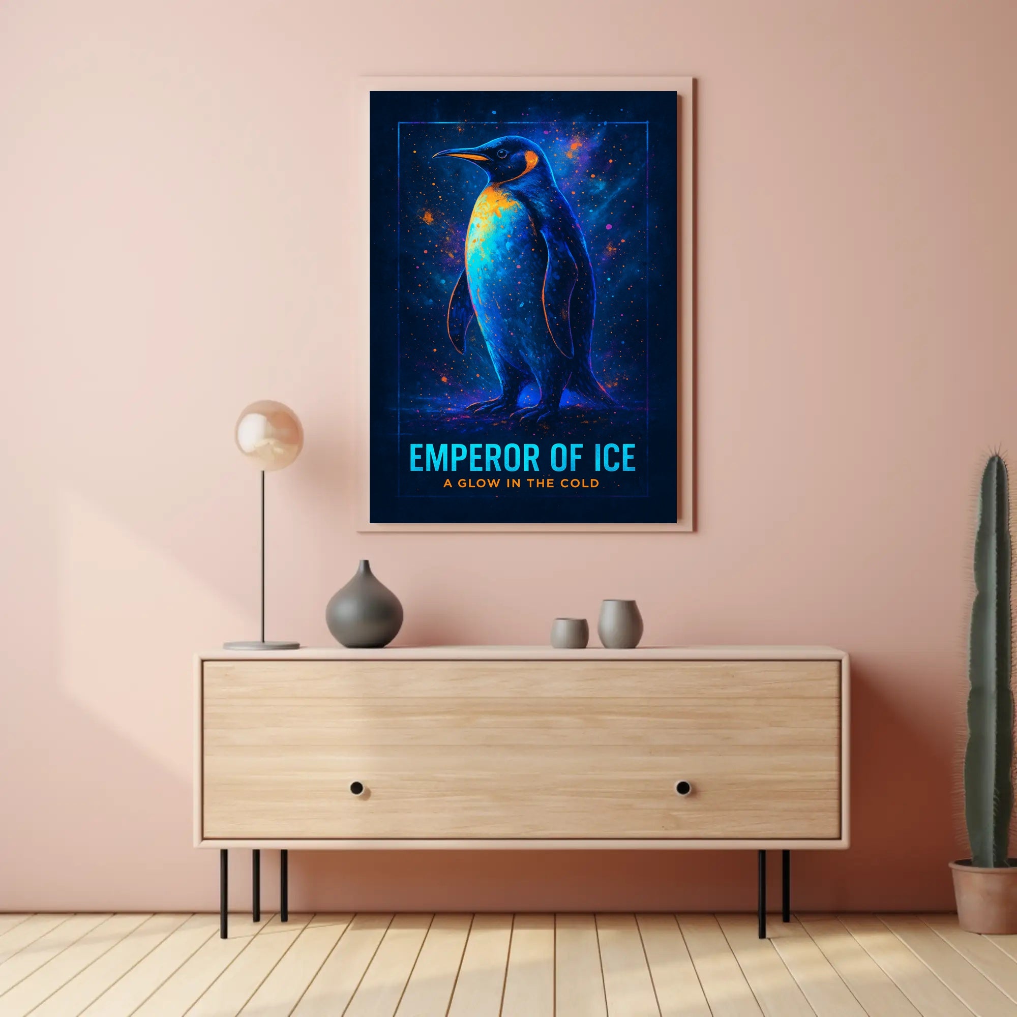 Emperor Penguin Poster Neon Glow Wall Art Print