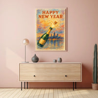 Happy New Year Celebration Urban Cityscape Poster