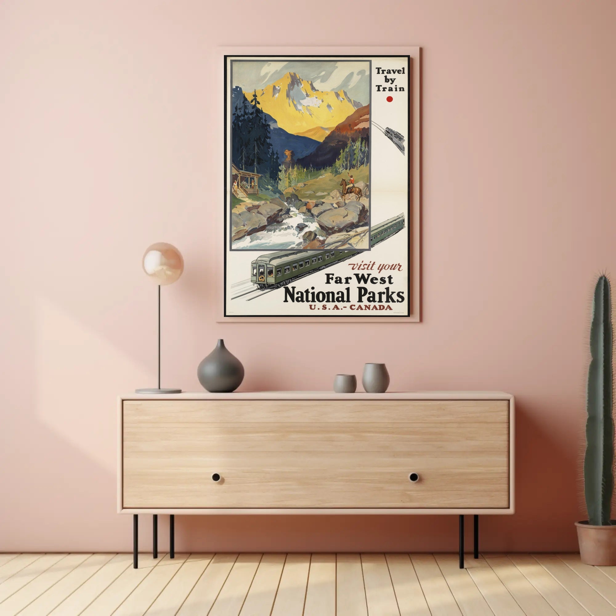 Far West Travel Poster Vintage Train National Parks
