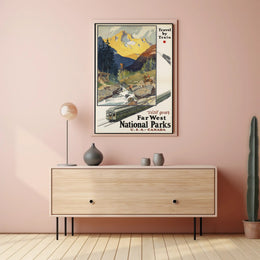 Far West Travel Poster Vintage Train National Parks