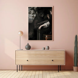 Lady and Wolf in Ornate Library Fantasy or Mythology Poster PosterGoat