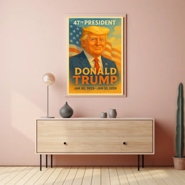 Commanding Presence Donald Trump and the American Banner Poster