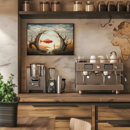 Surreal Dreamscape with Orange Fish Artistic Poster