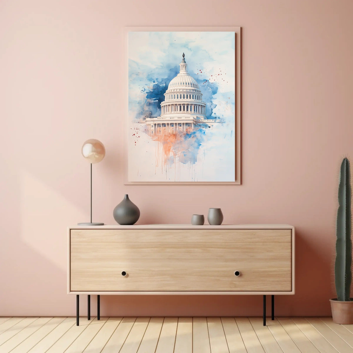 Vintage US Capitol Dome Americana Themed Wall Art Poster