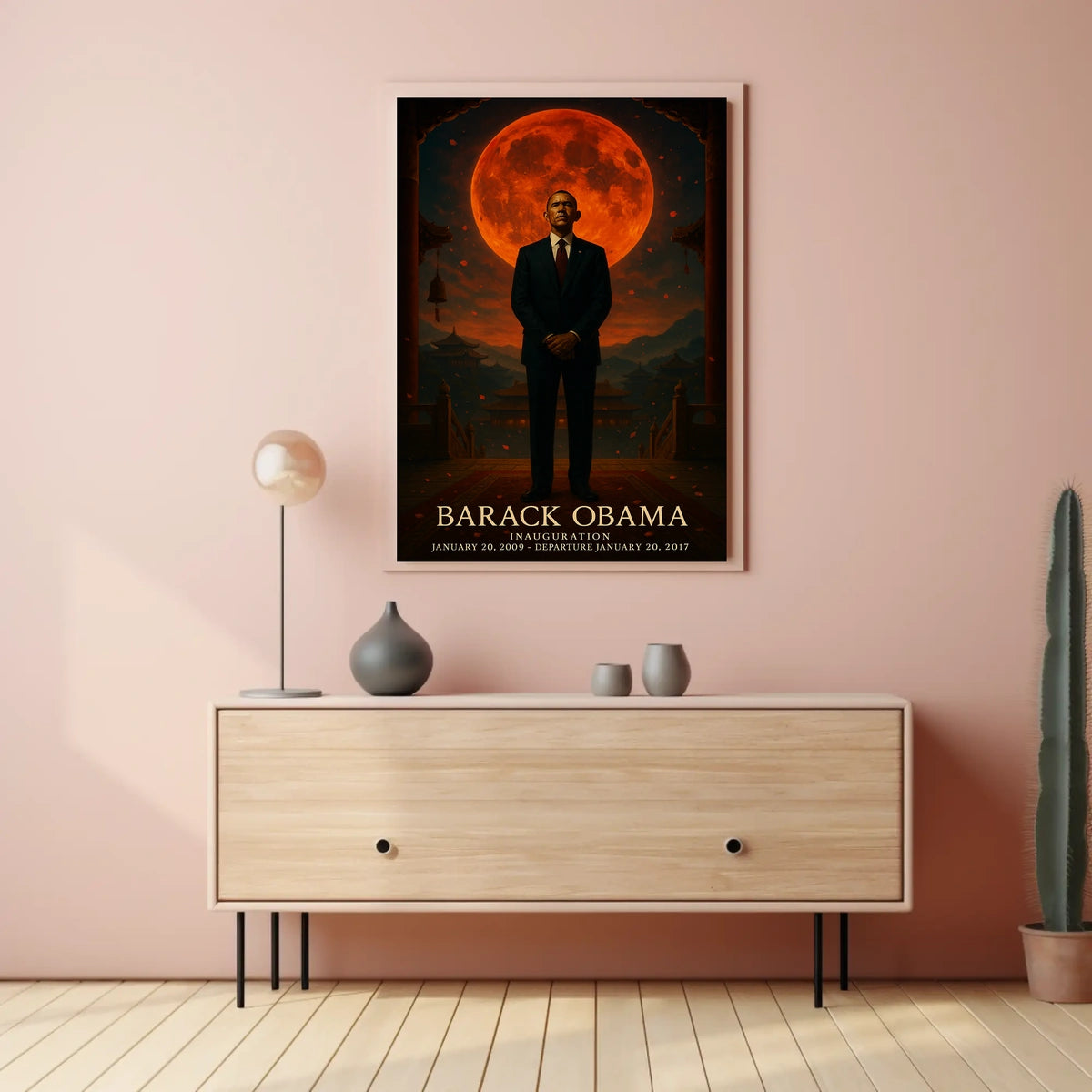 Red Moon Man East Asian Artistic Poster